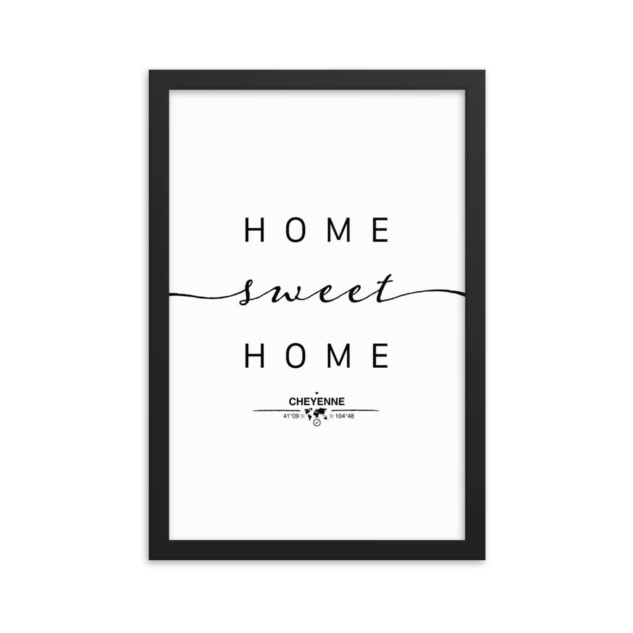 Cheyenne, Wyoming, USA Home Sweet Home With Map Coordinates Framed Artwork