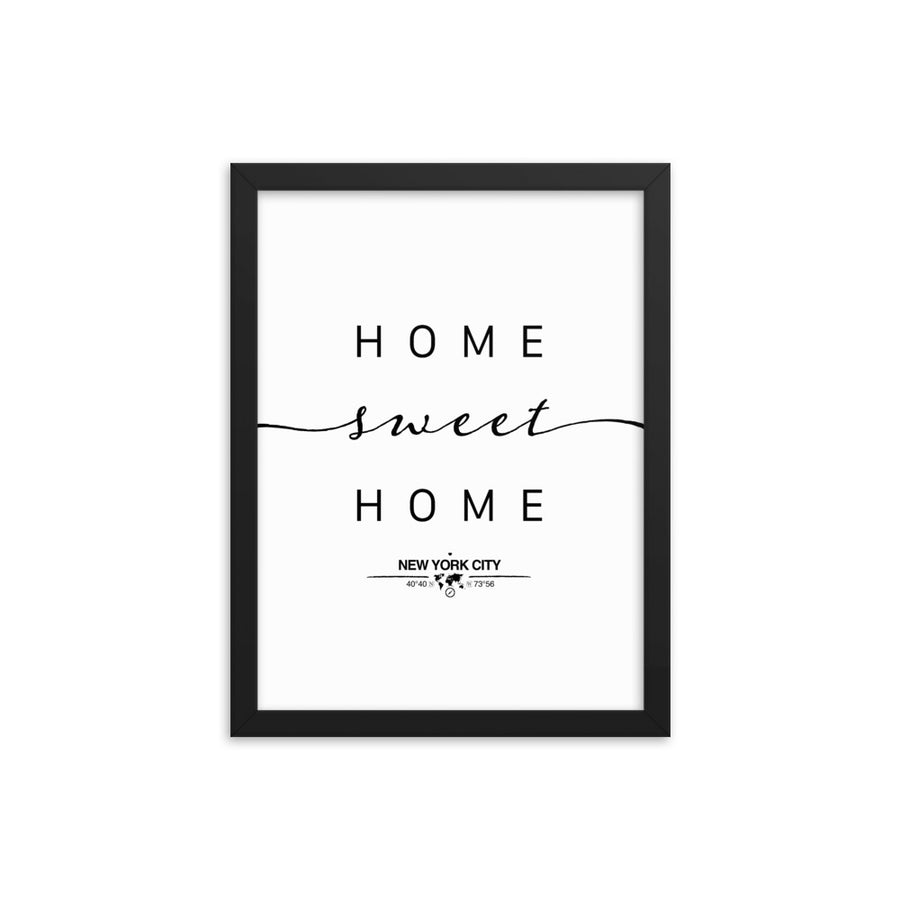 New York City, New York, USA Home Sweet Home With Map Coordinates Framed Artwork