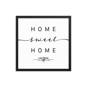 Las Vegas, Nevada, USA Home Sweet Home With Map Coordinates Framed Artwork