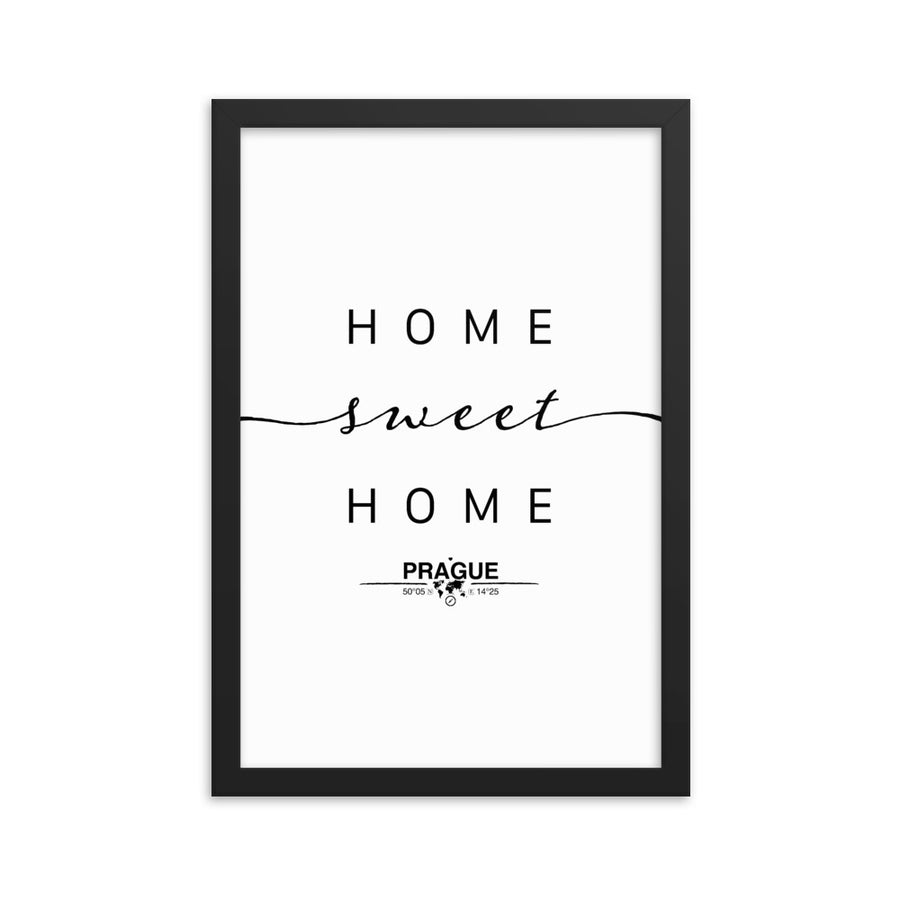 Prague, Czech Republic Home Sweet Home With Map Coordinates Framed Artwork