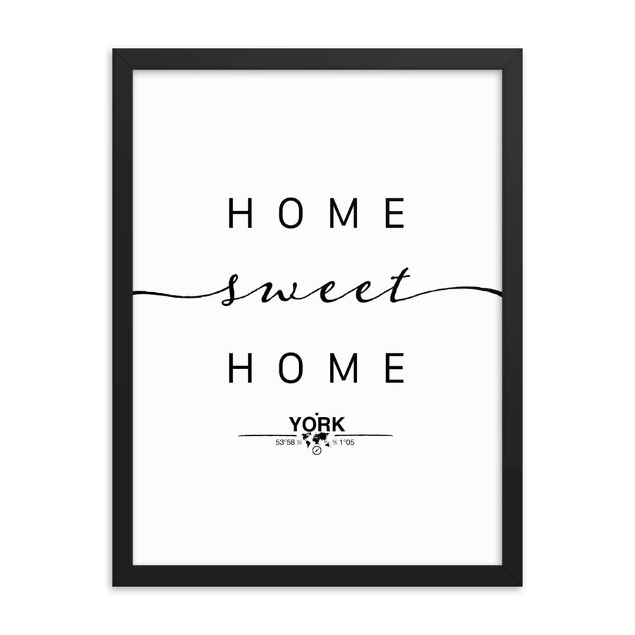 York, England, UK Home Sweet Home With Map Coordinates Framed Artwork