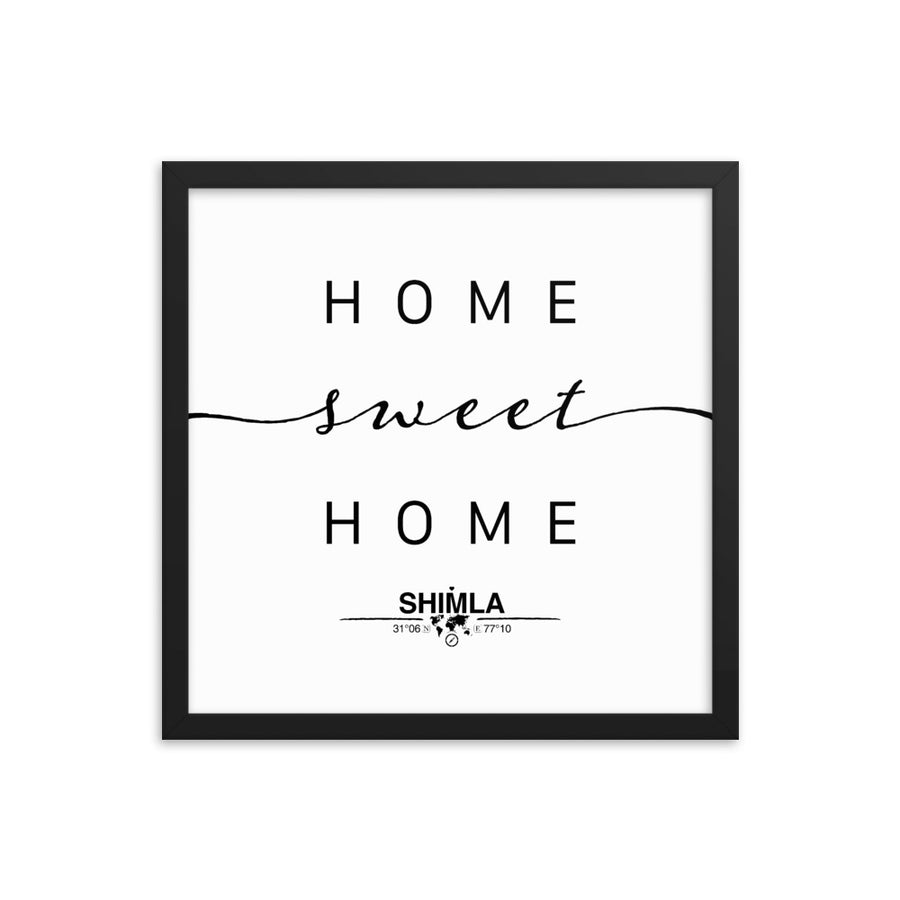 Shimla,himachal Pradesh, India Home Sweet Home With Map Coordinates Framed Artwork
