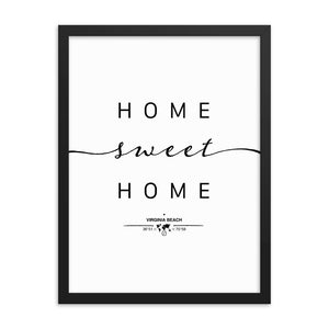 Virginia Beach, Virginia, USA Home Sweet Home With Map Coordinates Framed Artwork