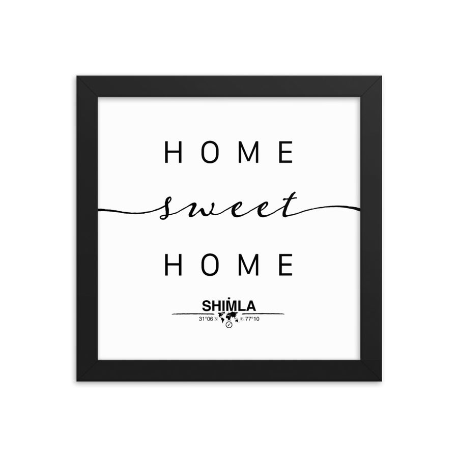 Shimla,himachal Pradesh, India Home Sweet Home With Map Coordinates Framed Artwork