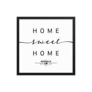 Marseille, Provence-alpes-côte D'azur, France Home Sweet Home With Map Coordinates Framed Artwork