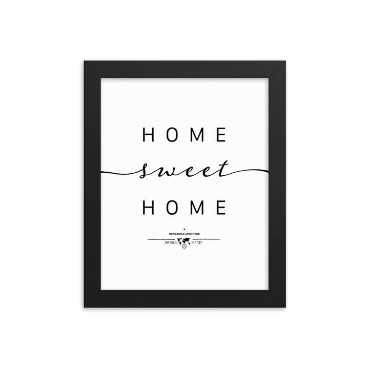 Newcastle Upon Tyne, England, UK Home Sweet Home With Map Coordinates Framed Artwork