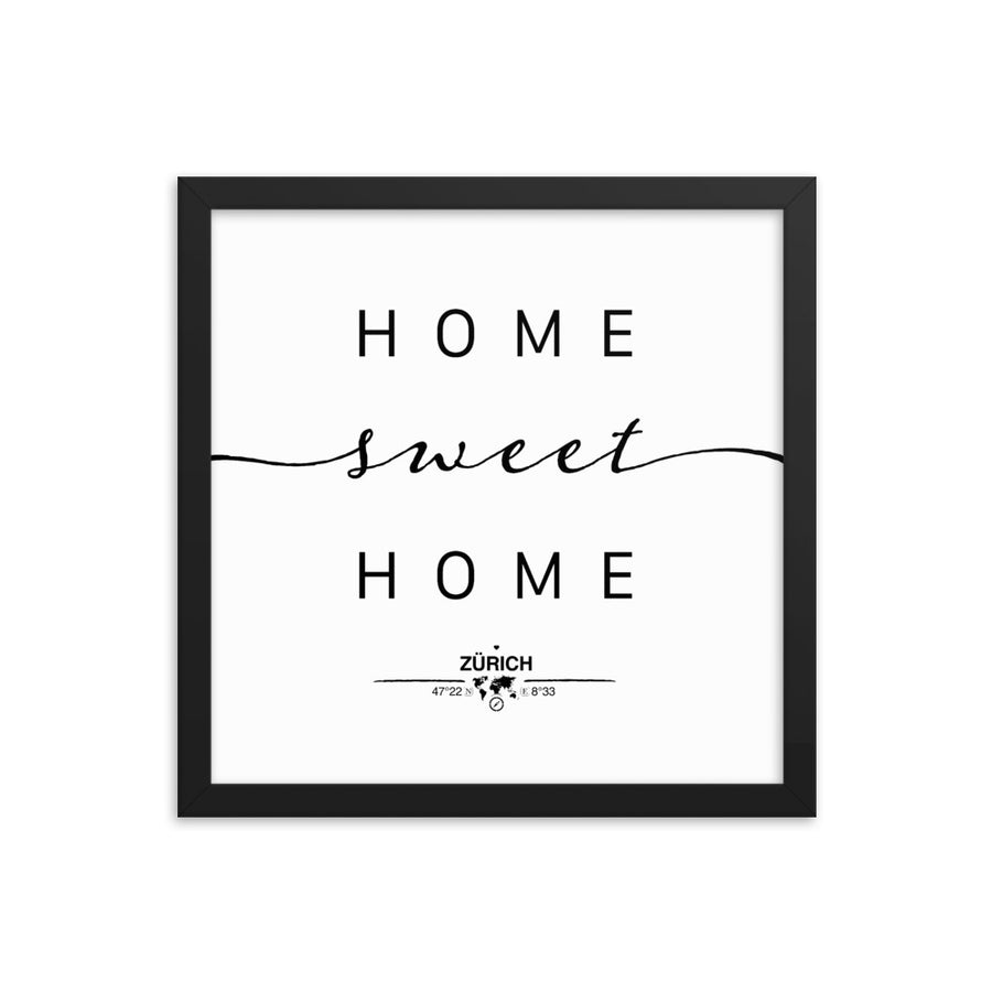 Zürich, Switzerland Home Sweet Home With Map Coordinates Framed Artwork