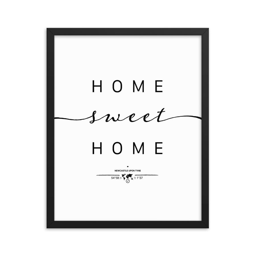 Newcastle Upon Tyne, England, UK Home Sweet Home With Map Coordinates Framed Artwork