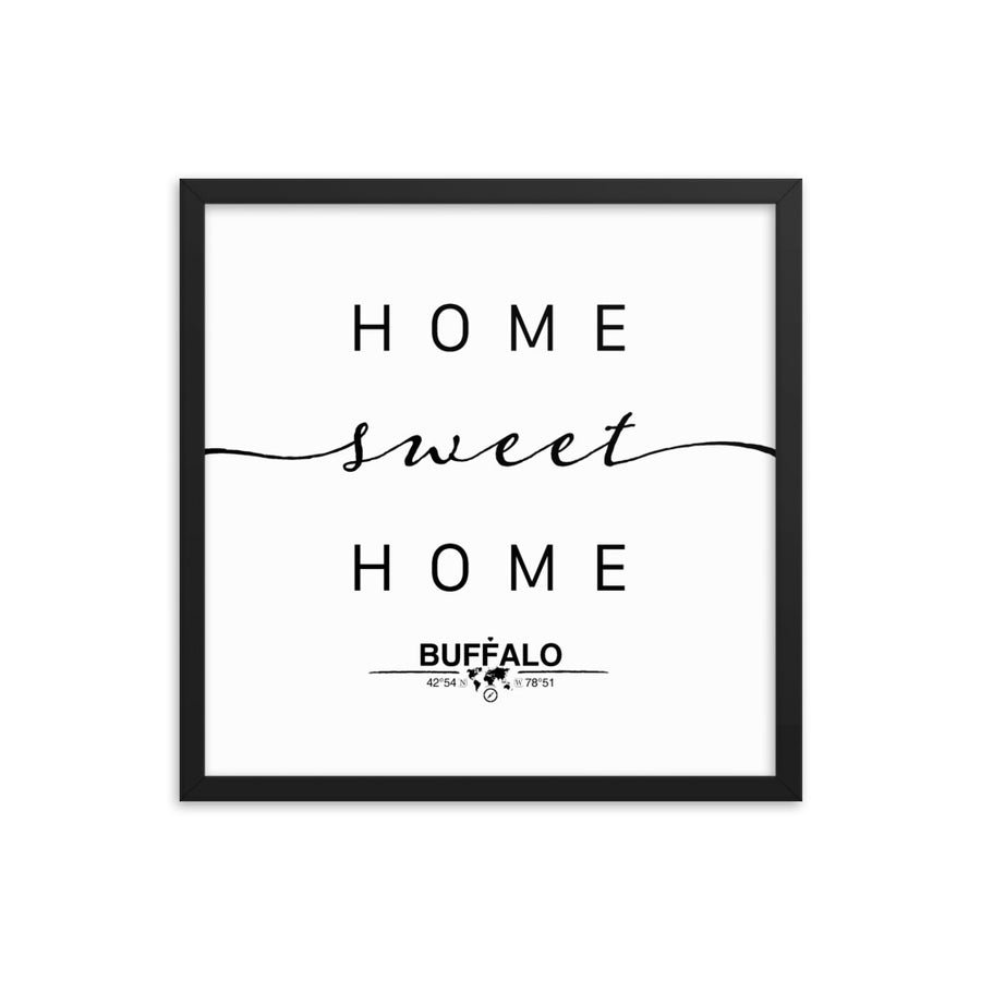 Buffalo, New York, USA Home Sweet Home With Map Coordinates Framed Artwork
